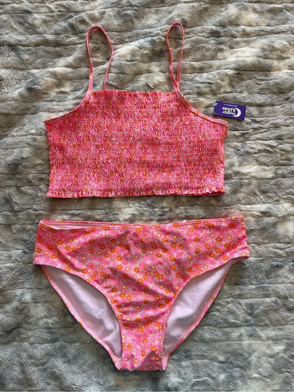 Sugar & Jade Pink Floral Girls' Two-Piece Swim Set XXL 20/22